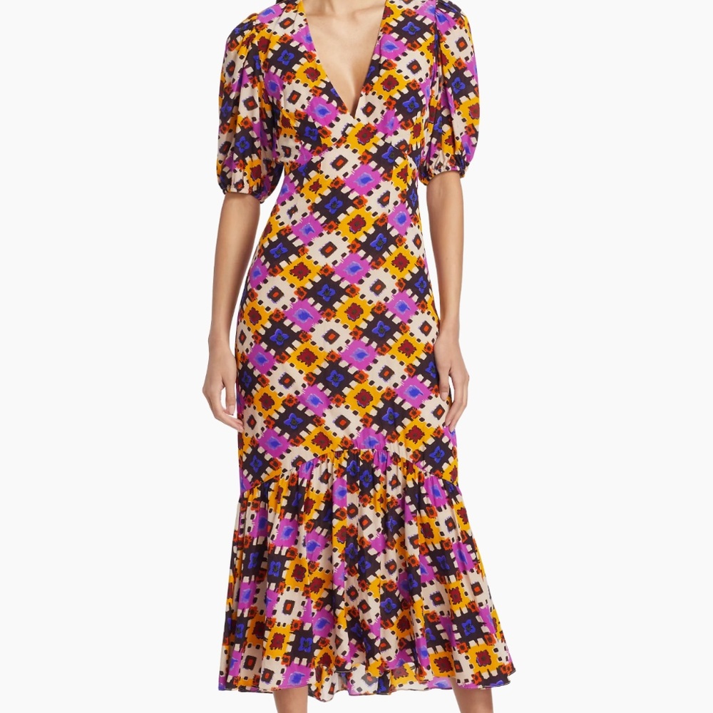 Rhode Ester Geometric V-Neck Midi-Dress